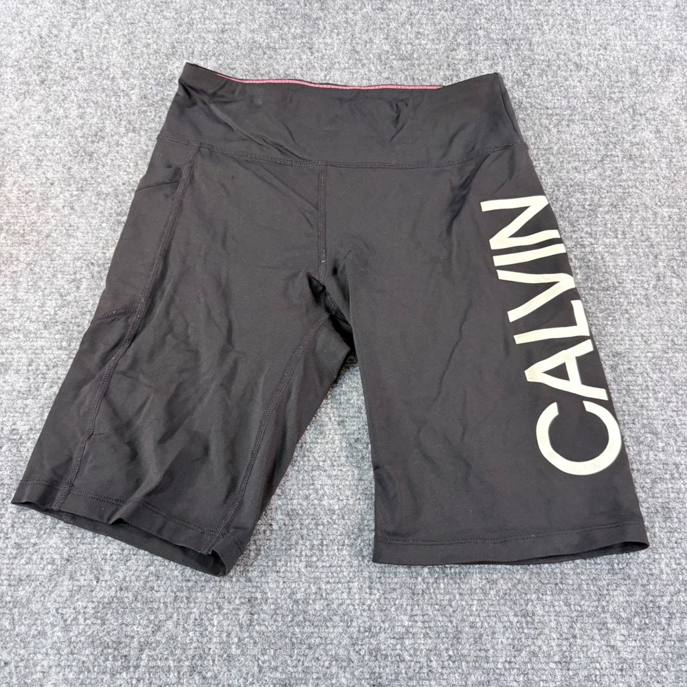 Calvin Klein Performance Womens Black Bike Shorts Gold Logo Side Pocket Size S